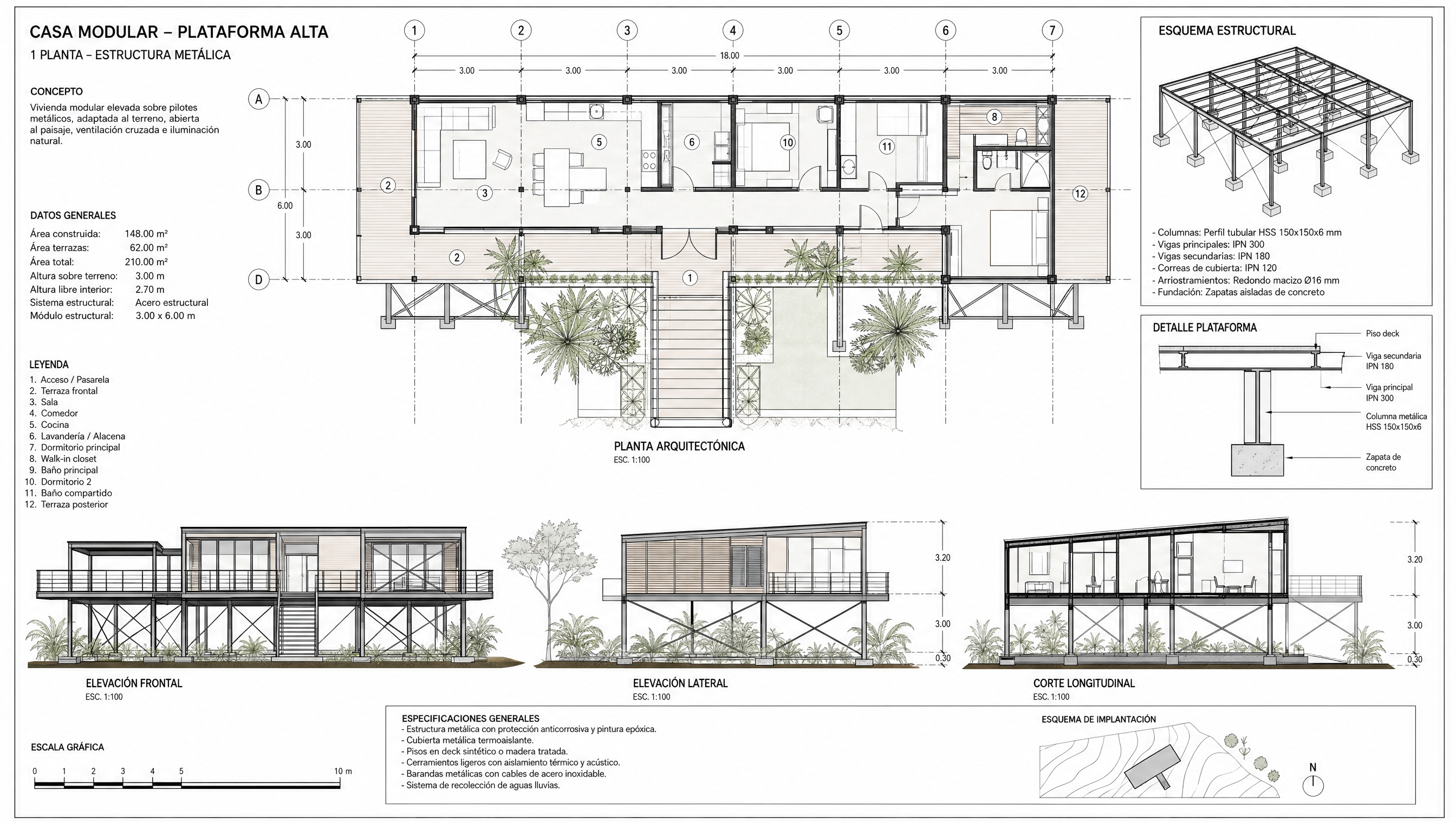 Plano arquitectonico Casa Modular 150 m2 familiar grande